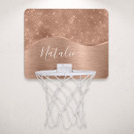 Metallic Rose Gold Glitter Personalised Mini Basketball Hoop<br><div class="desc">Easily personalise this rose gold brushed metal and glamourous faux glitter patterned basketball hoop with your own custom name.</div>