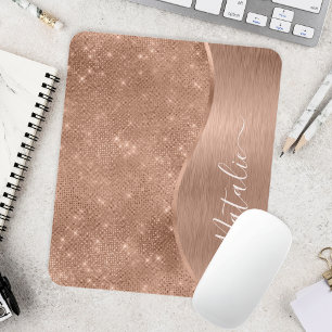 Metallic Rose Gold Glitter Personalised Mouse Pad