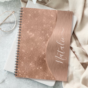 Metallic Rose Gold Glitter Personalised Notebook