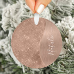 Metallic Rose Gold Glitter Personalised Ornament<br><div class="desc">Easily personalise this rose gold brushed metal and glamourous faux glitter patterned ornament with your own custom name.</div>
