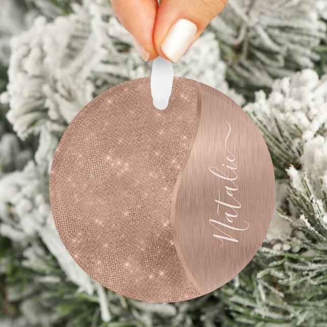 Metallic Rose Gold Glitter Personalised Ornament (Creator Uploaded)