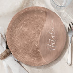 Metallic Rose Gold Glitter Personalised Paper Plate<br><div class="desc">Easily personalise this rose gold brushed metal and glamourous faux glitter patterned paper plates with your own custom name.</div>