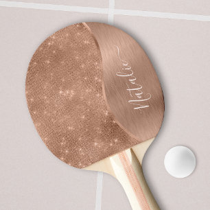 Metallic Rose Gold Glitter Personalised Ping Pong Paddle