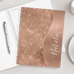 Metallic Rose Gold Glitter Personalised Planner<br><div class="desc">Easily personalise this rose gold brushed metal and glamourous faux glitter patterned planner with your own custom name.</div>