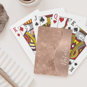 Metallic Rose Gold Glitter Personalised Playing Cards