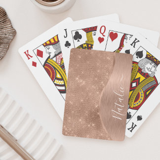 Metallic Rose Gold Glitter Personalised Playing Cards