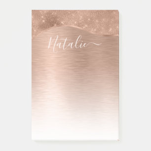 Metallic Rose Gold Glitter Personalised Post-it Notes