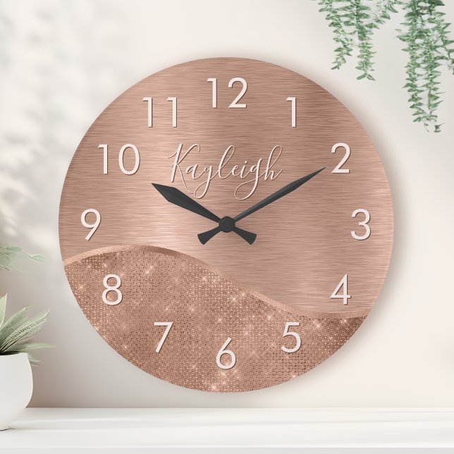 Metallic Rose Gold Glitter Personalised Round Clock (Creator Uploaded)
