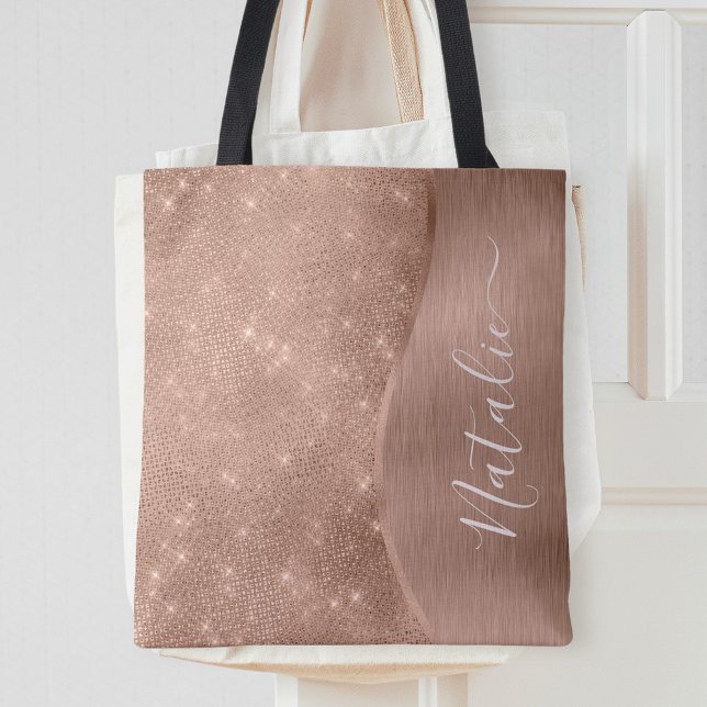 Metallic Rose Gold Glitter Personalised Tote Bag (Creator Uploaded)