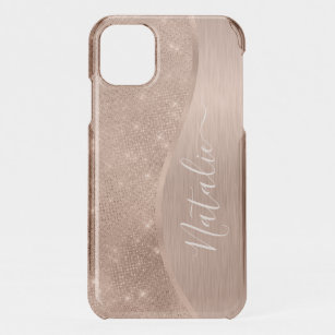 Metallic Rose Gold Glitter Personalised iPhone 11 Case