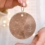 Metallic Rose Gold Glitter Personalized Ceramic Tree Decoration<br><div class="desc">Easily personalize this rose gold brushed metal and glamorous faux glitter patterned ceramic ornament with your own custom name.</div>