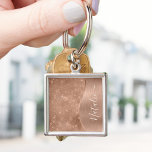 Metallic Rose Gold Glitter Personalized Key Ring<br><div class="desc">Easily personalize this rose gold brushed metal and glamorous faux glitter patterned keychain with your own custom name.</div>