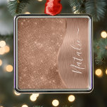 Metallic Rose Gold Glitter Personalized Metal Tree Decoration<br><div class="desc">Easily personalize this rose gold brushed metal and glamorous faux glitter patterned metal ornament with your own custom name.</div>