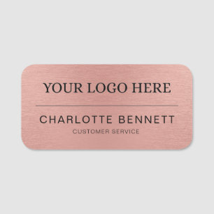Metallic Rose Gold Logo Office Employee Staff Name Tag