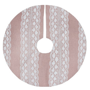 Metallic rose gold, off-white lace texture. brushed polyester tree skirt