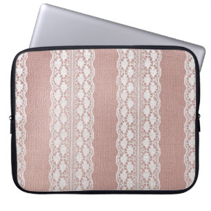 Metallic rose gold, off-white lace texture. laptop sleeve