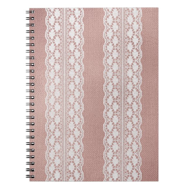 Metallic rose gold, off-white lace texture. notebook (Front)