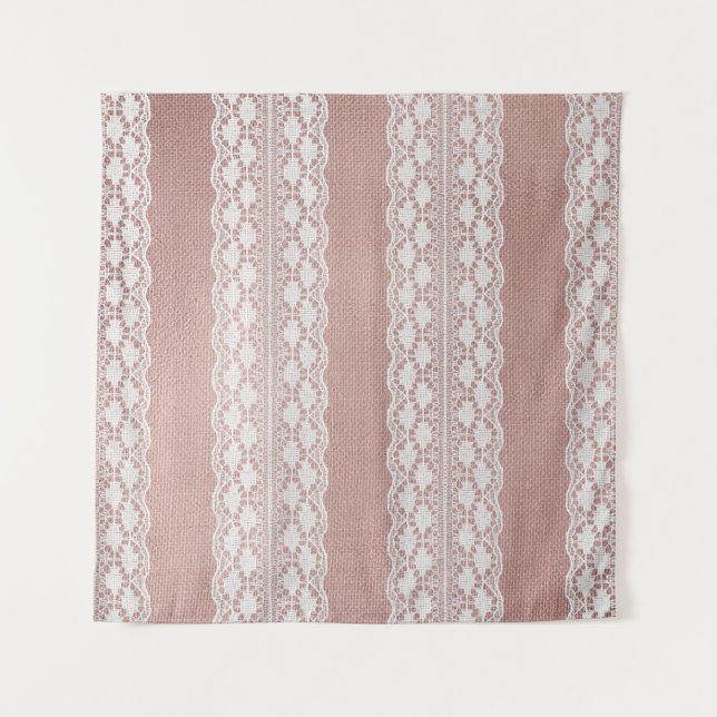 Metallic rose gold, off-white lace texture. tapestry (Front)