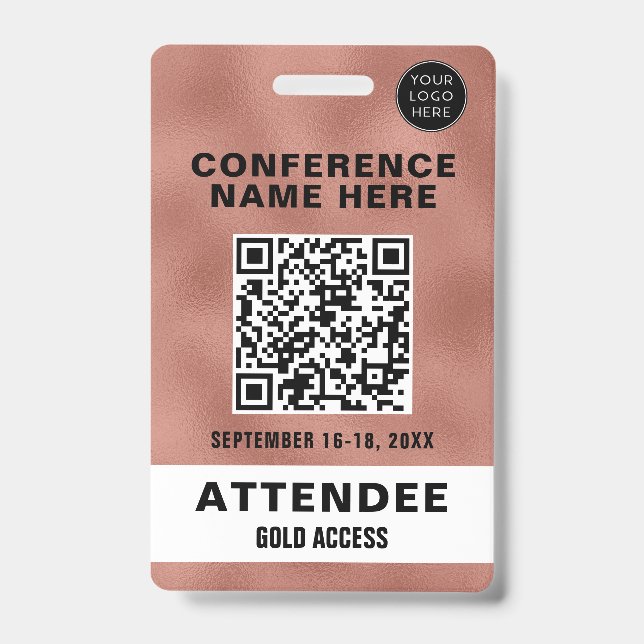Metallic Rose Gold QR Code Conference Event ID Badge (Front)