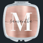 Metallic Rose Gold Signature Monogram Compact Mirror<br><div class="desc">Create your own girly personalised name and monogrammed compact mirror for a bridesmaid.
The rose gold and blush faux metallic foil digital art graphic will print like a photo.
The black and white contemporary monogram with elegant signature style calligraphy design can be customised.</div>