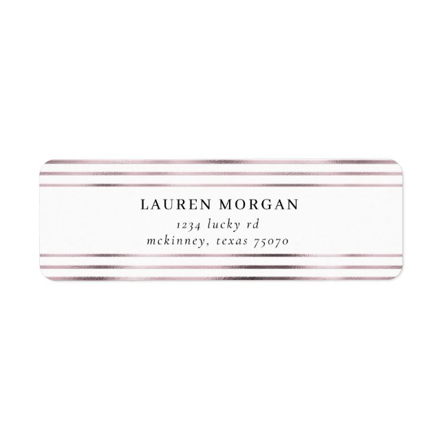 metallic rose gold stripes Return Address Label (Front)
