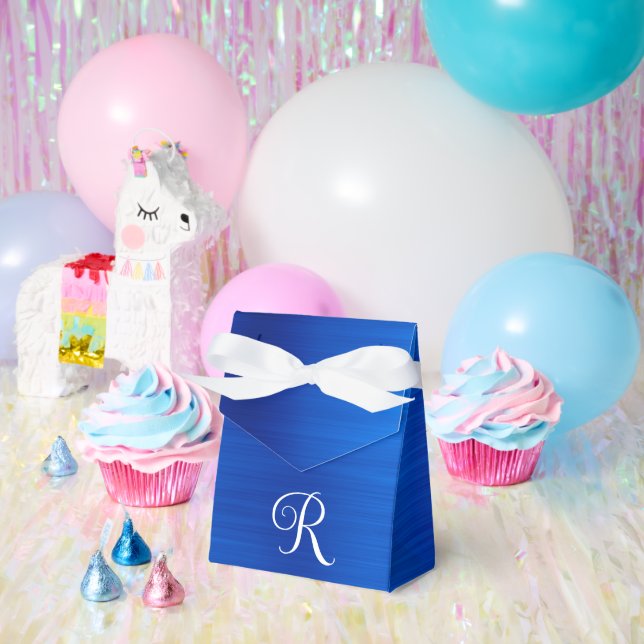 Metallic Royal Blue Curly White Monogram Favour Box (Party)