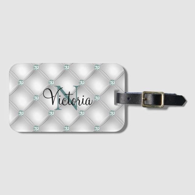 Metallic Satin Monogram Pastel Luggage Tag (Front Horizontal)