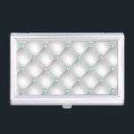 Metallic Satin White Mint Green Bling  Business Card Holder<br><div class="desc">A Pretty faux tufted look business card holder with mint green faux jewels. Perfect for the companion business cards we have available. A chic elegant yet simple look.  Gorgeous.</div>