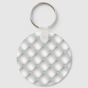 Metallic Satin White Mint Green Bling Glam  Key Ring