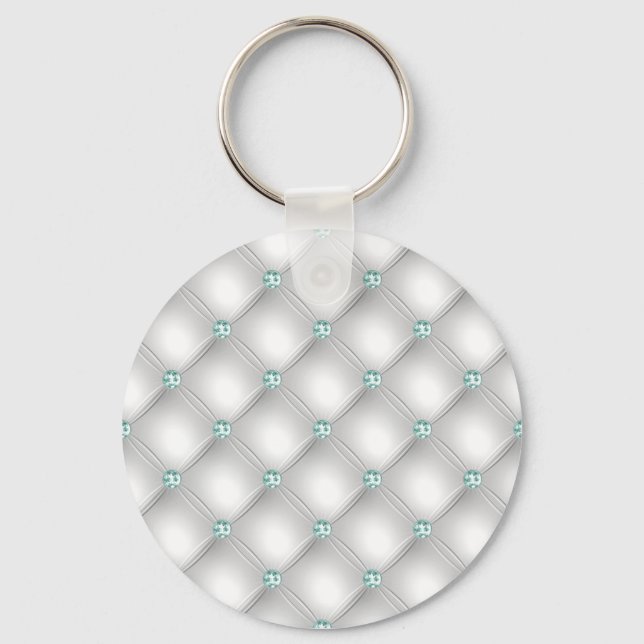 Metallic Satin White Mint Green Bling Glam  Key Ring (Front)
