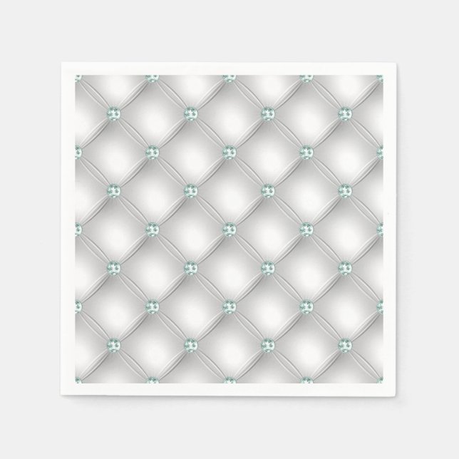 Metallic Satin White Mint Green Bling Glam Napkin (Front)