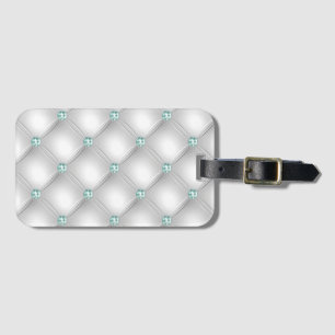 Metallic Satin White Mint Green Bling Luggage Tag