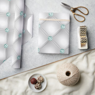 Metallic Satin White Mint Green Bling Wrapping Paper