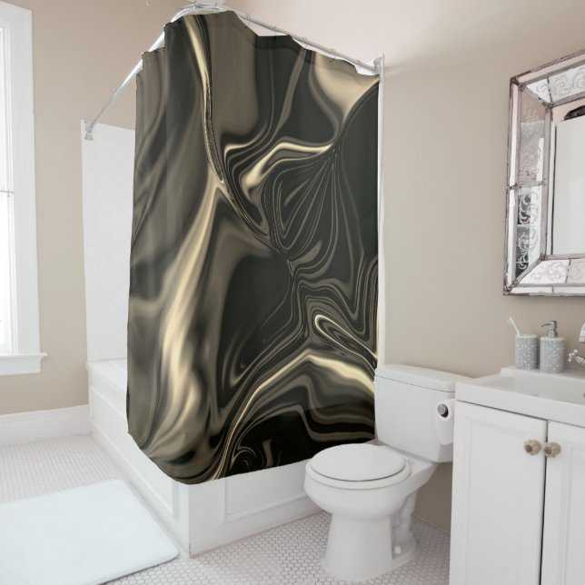 Metallic sepia curves over dark background shower curtain (In Situ)