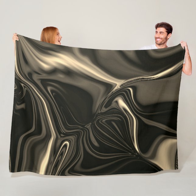 Metallic sepia undulations over dark background fleece blanket (In Situ)