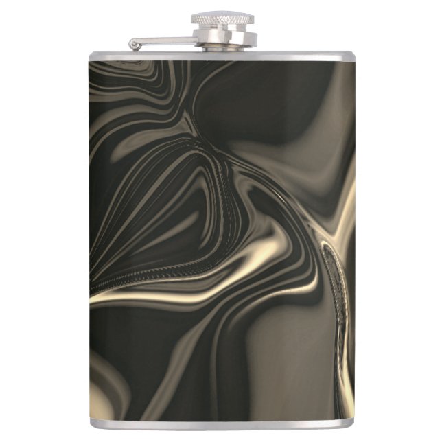 Metallic sepia undulations over dark background hip flask (Front)