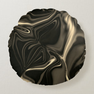 Metallic sepia undulations over dark background round cushion