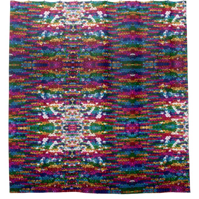 Metallic Sequins Glitter Abstract Pixel Pattern Shower Curtain (Front)