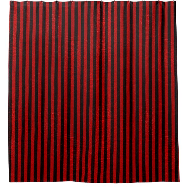 Metallic Shimmer Glitter Red Black Stripes Shower Curtain (Front)
