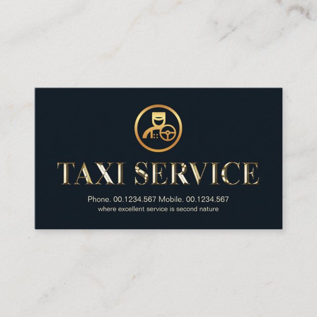 Metallic Shiny Gold Taxi Service Signage Driver Business Card (Front)