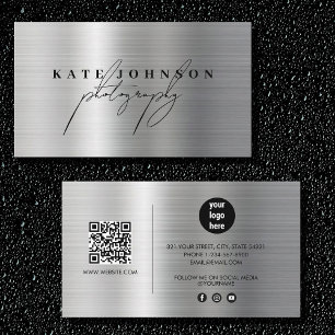 Metallic Signature Script QR Code Social Media  Business Card