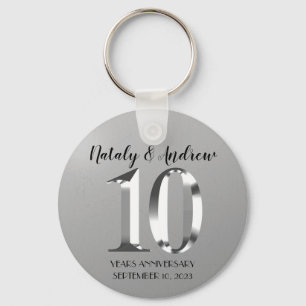 Metallic Silver 10th Wedding Anniversary Key Ring