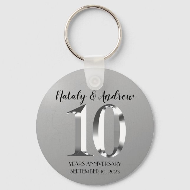 Metallic Silver 10th Wedding Anniversary Key Ring (Front)