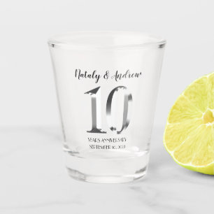 Metallic Silver 10th Wedding Anniversary Shot Glass