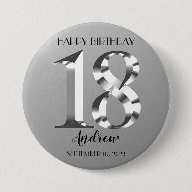 Metallic Silver 18th birthday 7.5 Cm Round Badge (Front)