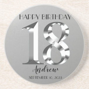 Metallic Silver 18th birthday Coaster