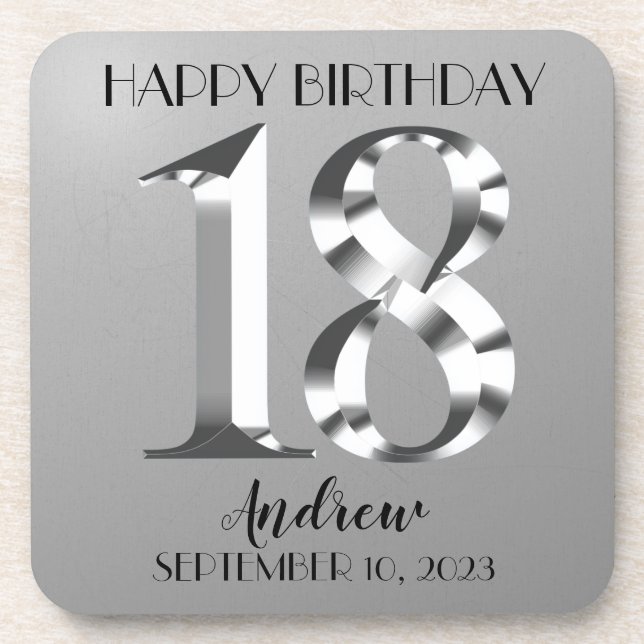 Metallic Silver 18th birthday Coaster (Front)