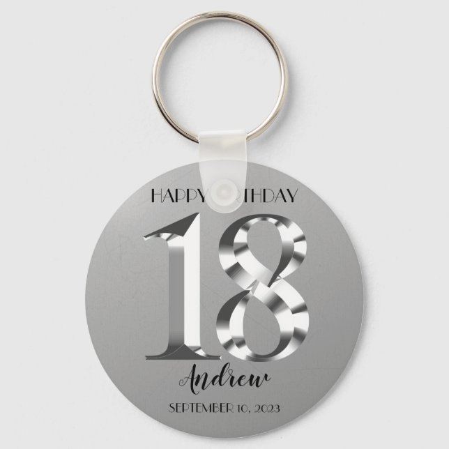 Metallic Silver 18th birthday Key Ring (Front)