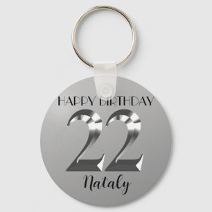 Metallic silver 22nd birthday key ring