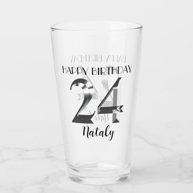 Metallic silver 24th birthday glass (Front)